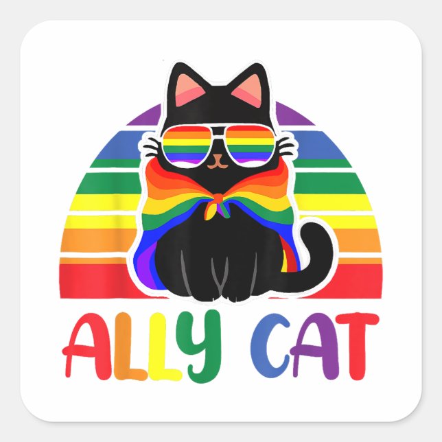 Pegatina Cuadrada Gato del aliado LGBT sé amable Gay Rainbow Gracios (Anverso)