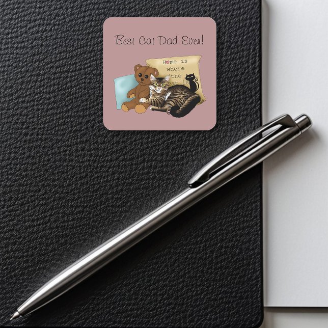 Pegatina Cuadrada Gato del día del padre (Subido por el creador)