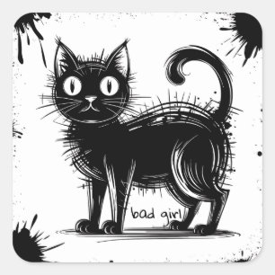 Pegatina Cuadrada Gato Doodle