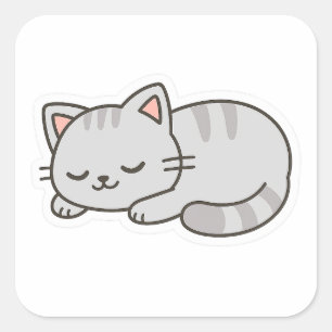 Pegatina Cuadrada Gato Dormilón PNG Sticker – Gato Transparente Lind