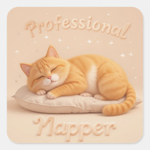 Pegatina Cuadrada Gato Dormilón Profesional Gatito Dormido Lindo