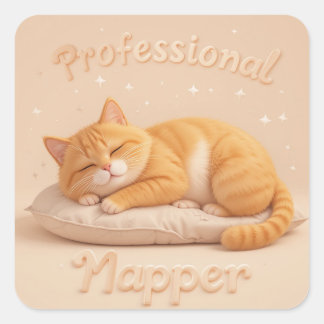 Pegatina Cuadrada Gato Dormilón Profesional Gatito Dormido Lindo