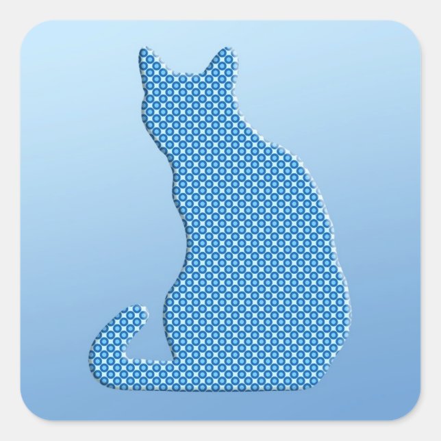 Pegatina Cuadrada Gato Dotty - tonos azules (Anverso)