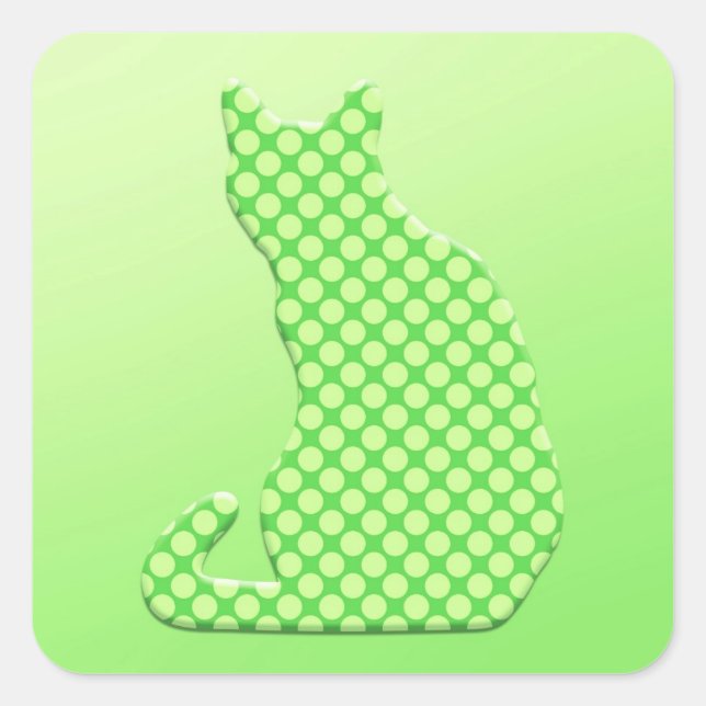 Pegatina Cuadrada Gato Dotty - tonos verde lima (Anverso)