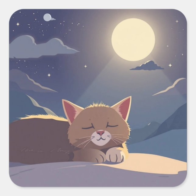 Pegatina Cuadrada Gato durmiendo (Anverso)