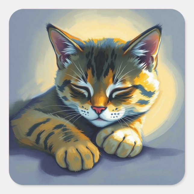 Pegatina Cuadrada Gato durmiendo (Anverso)