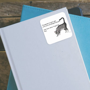 Pegatina Cuadrada Gato Egipcio Mau Gris Caprichoso Divertido
