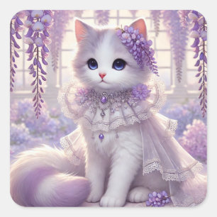 Pegatina Cuadrada Gato elegante de la glicinia princesa