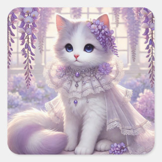 Pegatina Cuadrada Gato elegante de la glicinia princesa