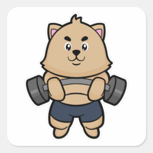 Pegatina Cuadrada Gato en Bodybuilding con Barbell