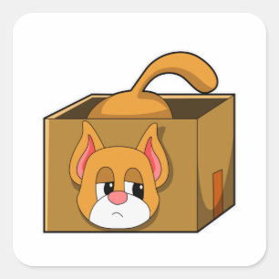 Pegatina Cuadrada Gato en caja