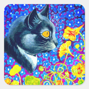 Pegatina Cuadrada Gato en flores