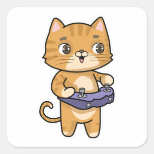 Pegatina Cuadrada Gato en juego con controlador