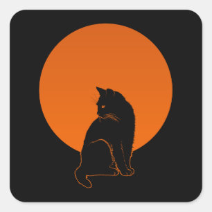 PEGATINA CUADRADA GATO EN LUZ DE LUNA