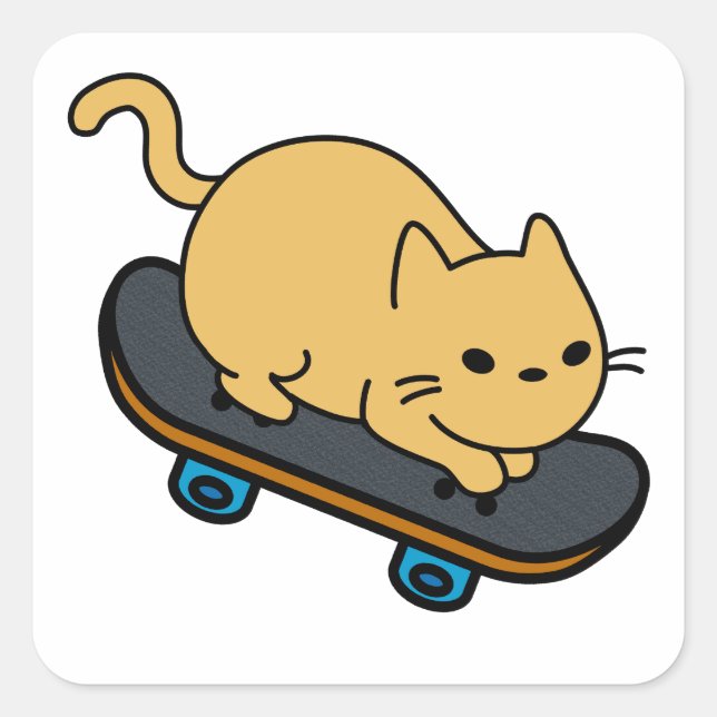 Pegatina Cuadrada Gato en Skateboard Personalizado Kitten Skateboard (Anverso)