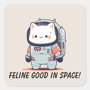 Pegatina Cuadrada Gato en Spacesuit -Línea buena en el espacio
