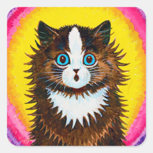 Pegatina Cuadrada Gato en un arcoiris, Louis Wain