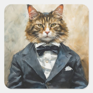 Pegatina Cuadrada Gato en un traje