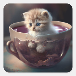 Pegatina Cuadrada Gato en una taza de té | Gatito en una taza de té 