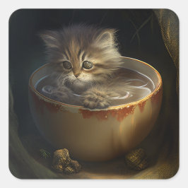 Pegatina Cuadrada Gato en una taza de té | Gatito en una taza de té 