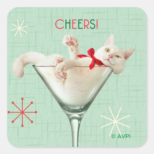 Pegatina Cuadrada Gato en vidrio Martini (Anverso)