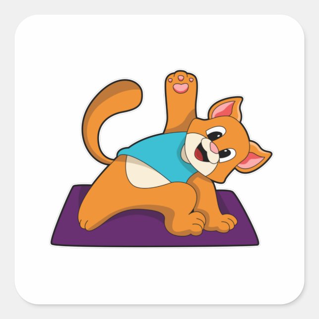 Pegatina Cuadrada Gato en yoga con yoga (Anverso)