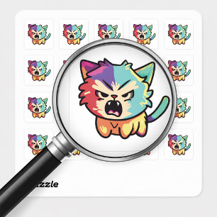 Pegatina Cuadrada Gato Enfadado Kawaii Lindo - Gatito Silbante Pop A