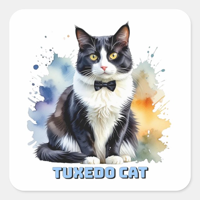 Pegatina Cuadrada Gato Esmoquin Elegante (Anverso)