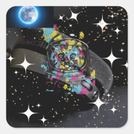 Pegatina Cuadrada Gato espacial