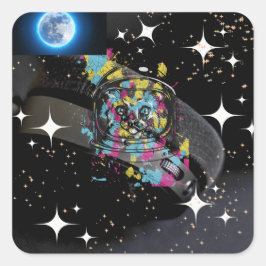 Pegatina Cuadrada Gato espacial