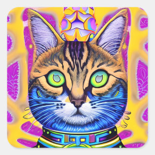 Pegatina Cuadrada Gato espiritual místico de arte generado por IA