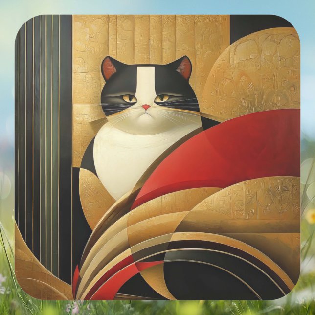 Pegatina Cuadrada Gato estilo Art déco (Subido por el creador)
