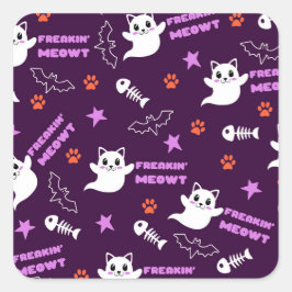 Pegatina Cuadrada Gato fantasma de Halloween