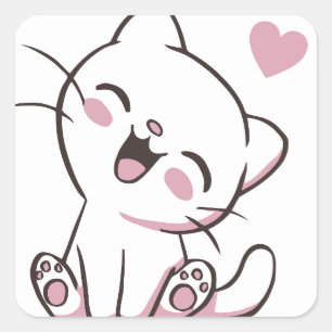 Pegatina Cuadrada Gato Feliz