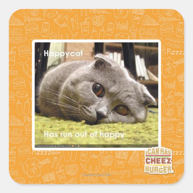 Pegatina Cuadrada Gato feliz, descontento (Anverso)