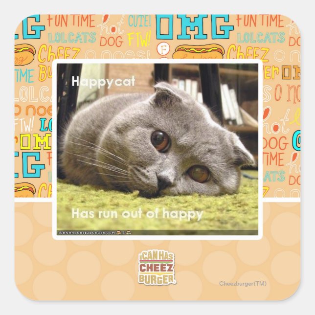 Pegatina Cuadrada Gato feliz, descontento (Anverso)