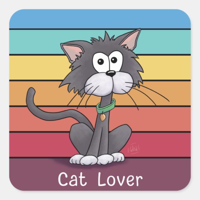 Pegatina Cuadrada Gato festivo (Anverso)