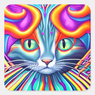 Pegatina Cuadrada Gato gatito gatito místico único