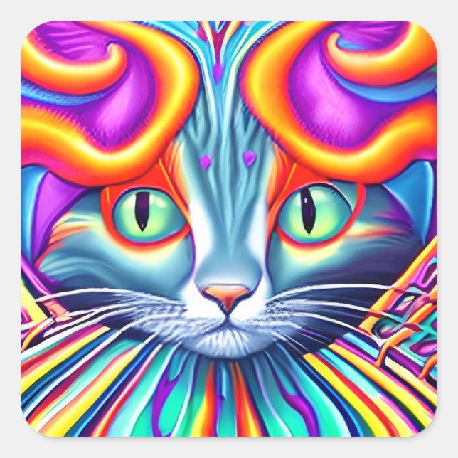 Pegatina Cuadrada Gato gatito gatito místico único (Anverso)