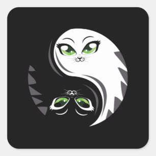 Pegatina Cuadrada Gato Gato Gato Lover Ying Yang Hangover Idea de re