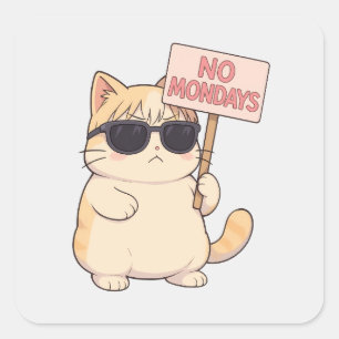 Pegatina Cuadrada Gato Genial No Lunes Meme Estético