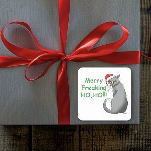Pegatina Cuadrada Gato Gris Divertido Malhumorado Navidad Humor Fest