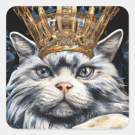 Pegatina Cuadrada Gato gris en una corona