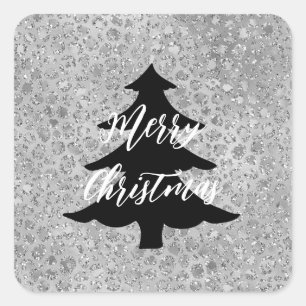 Pegatina Cuadrada Gato Gris Meow Kitty de Leopardo Plateado