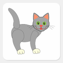 Pegatina Cuadrada Gato Gris Sonriente Con Whiskers