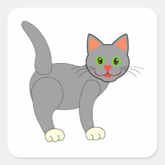 Pegatina Cuadrada Gato Gris Sonriente Con Whiskers
