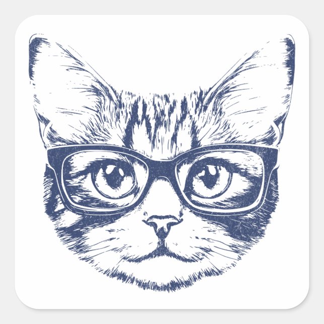 Pegatina Cuadrada Gato Guay con gafas (Anverso)