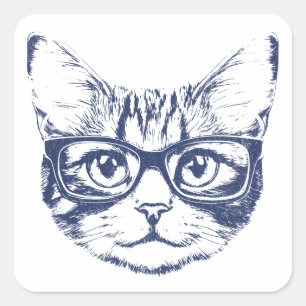 Pegatina Cuadrada Gato Guay con gafas