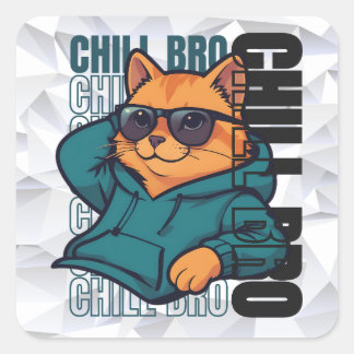 Pegatina Cuadrada Gato Hermano Relajado