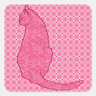 Pegatina Cuadrada Gato japonés - Batik rosa de fucsia